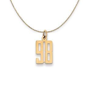 14k Yellow Gold, Alumni Small Elongated Number 98 Necklace - 16 Inch